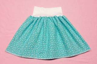 Feeling, letní sukně dětská/dámská,tyrkysová s jemnou kytičkou, černý lem 