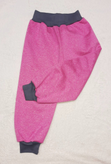Softehellové kalhoty s fleecem vel. 92, melír růžové s šedou 