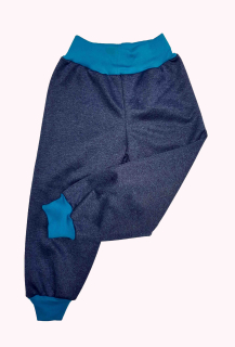 Feeling, softshellové kalhoty s fleecem, modrý melír s tyrkys