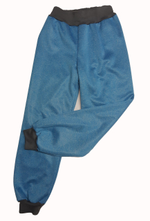 Softehellové kalhoty letní, vel. 122, tyrkys s šedou 