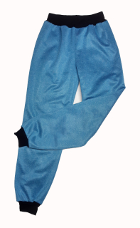 Softehellové kalhoty letní, vel. 128,tyrkys melír s černou