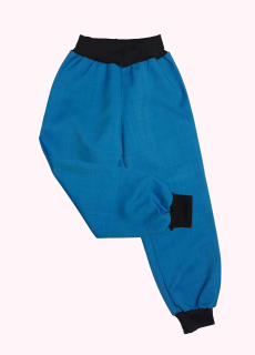 Feeling softshellové kalhoty jarní/podzimní s úpletem, modré barva lemu dle vlastního výběru