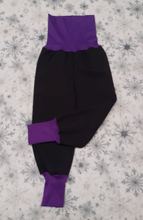 Softshellové kalhoty rostoucí s fllece vrstvou, vel 92/98 černé a fialovím 